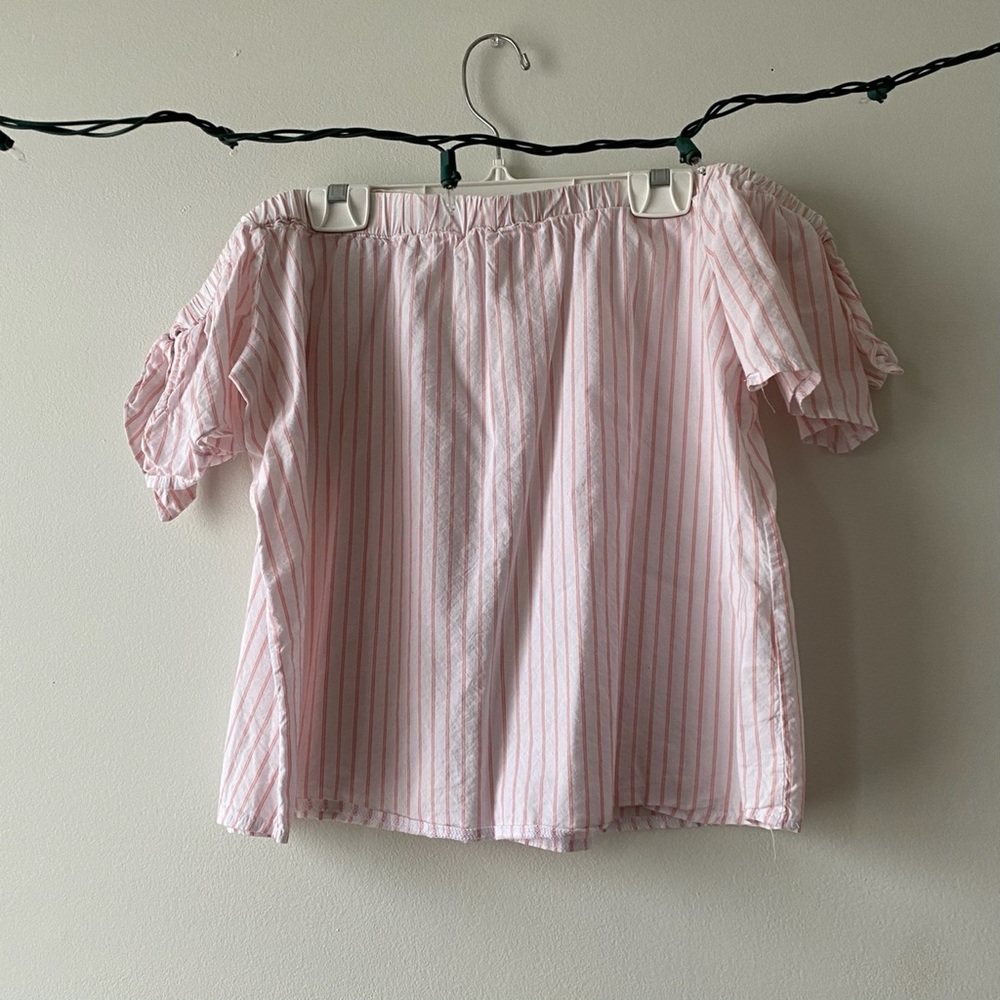 Ardene White and Pink Striped Off the Shoulder Top